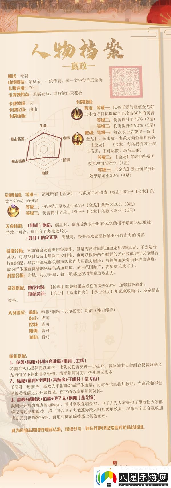 忘川風華錄嬴政陣容搭配攻略
