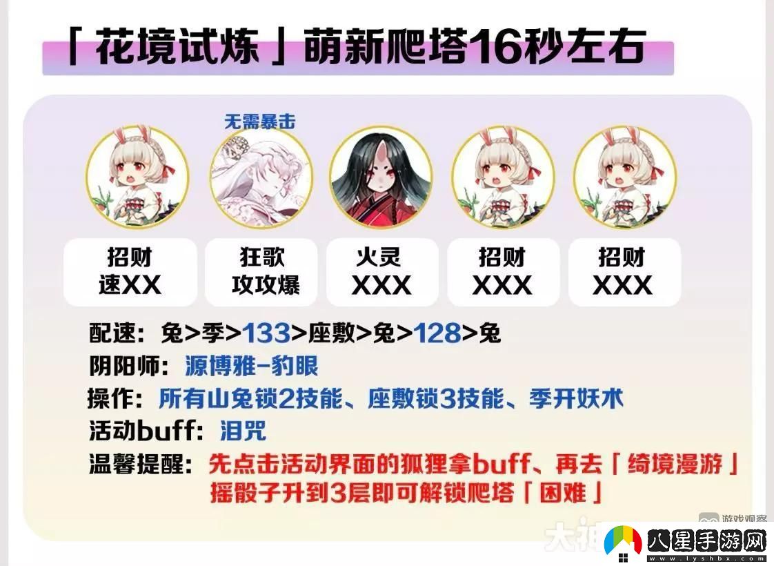 陰陽師紅狐之邀花境試煉萌新15秒爬塔陣容配隊攻略
