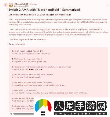 Reddit用戶于社交媒體曝出Switch2真機(jī)圖像與相關(guān)配置信息